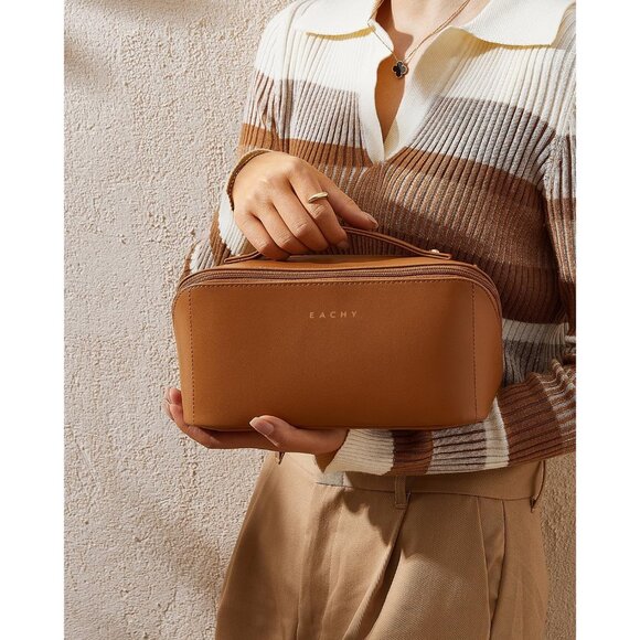 Women AA Brown Large Capacity Cosmetic Travel Makeup Waterproof Portable Bag - Picture 8 of 9